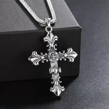 Mode Edelstahl Schmuck Set für Männer Unisex Vintage Silber Farbe Kreuz Anhänger Halskette, Armband Sets Punk