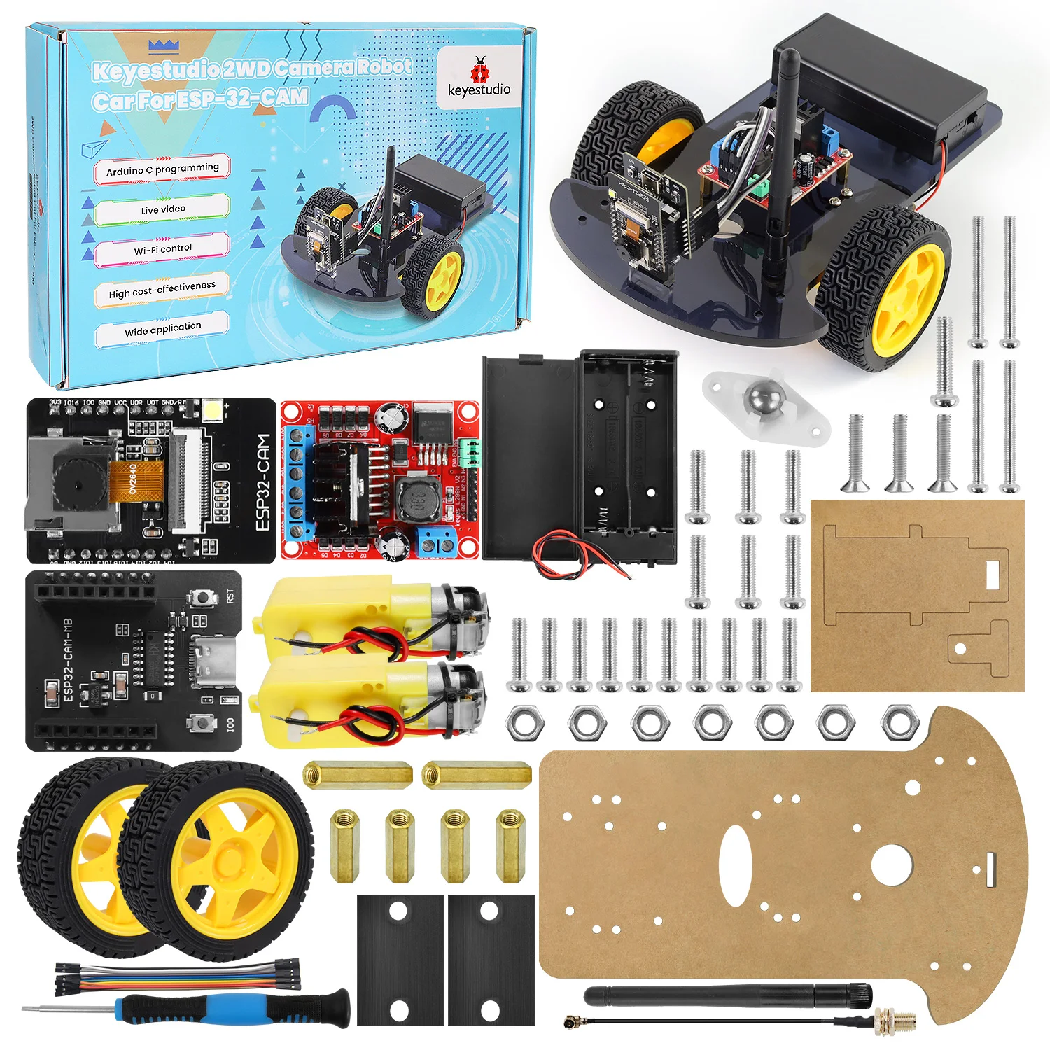 Keyestudio ESP32-CAM Roboterauto 4WD/2WD, WLAN, Kamera – Bild 2