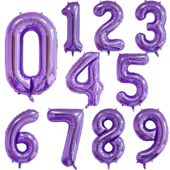 16/32/40 Zoll Lila Zahlenballon 0 1 2 3 4 5 6 7 8 9 Zahlenballons Babyparty Geburtstagsfeier