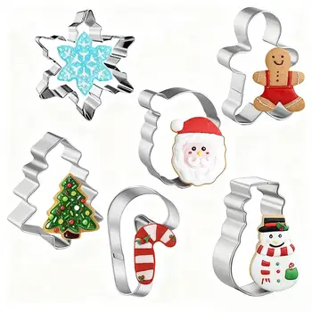 Weihnachts-Ausstecher-Set - 6 Stück Feiertags-Kekse-Formen - Weihnachtsmann, Schneemann, Weihnachtsbaum