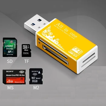 Legierungskartenleser 4 Ports USB2.0 Micro SD TF M2 MS Pro Duo MMC SDHC DV Telefonkamera Speicherkartenadapter