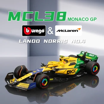 Bburago 1:43 2024 F1 Mclaren MCL38 Monaco Grand Prix Legierungsauto-Miniatur-Druckgussmodell # 4. Lando Norris