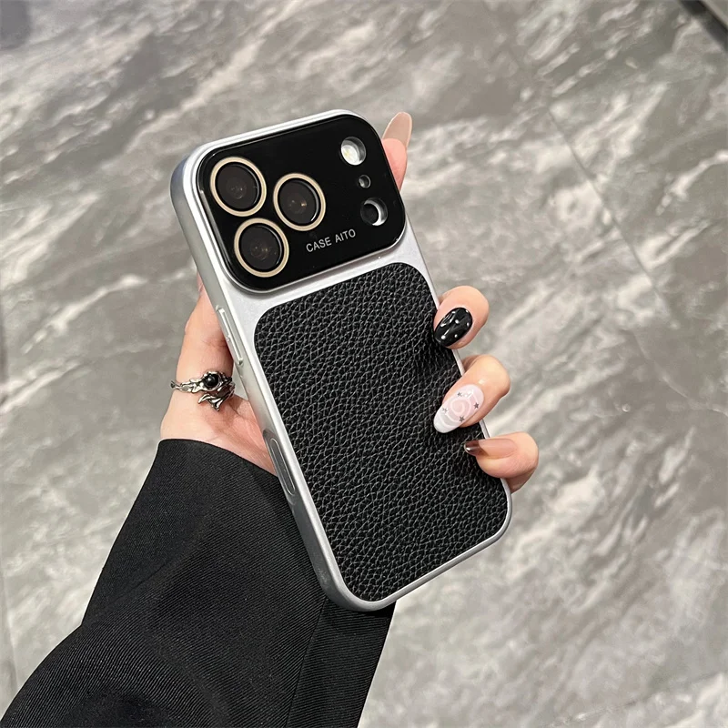 Luxuriöse Handyhülle aus Leder mit Litschi-Muster für iPhone – Bild 6