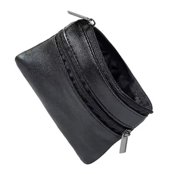 Schwarze Leder-Geldbörse, geeignet für Männer und Frauen, Mini-Geldbörsen mit Reißverschluss, kleine