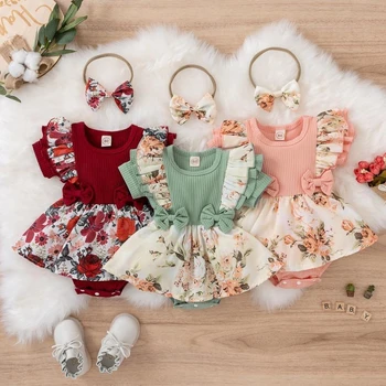 Sommer Baby Mädchen Kleid Mit Bowknot Gestreiften Overall Baumwolle Kleid Für Neugeborene Blumen Kleidung Baby