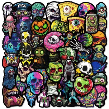50 bunte Graffiti-Aufkleber mit Totenkopf- und Geistergesicht - einzigartige kreative Dekoration