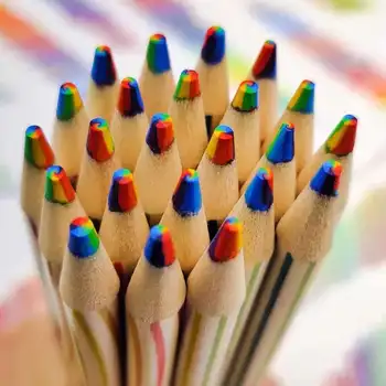 Kreativer Regenbogen, 7 Farben, runder Bleistift, Schreibwaren, Schule, Bürobedarf, Studentenpreis, Kawaii