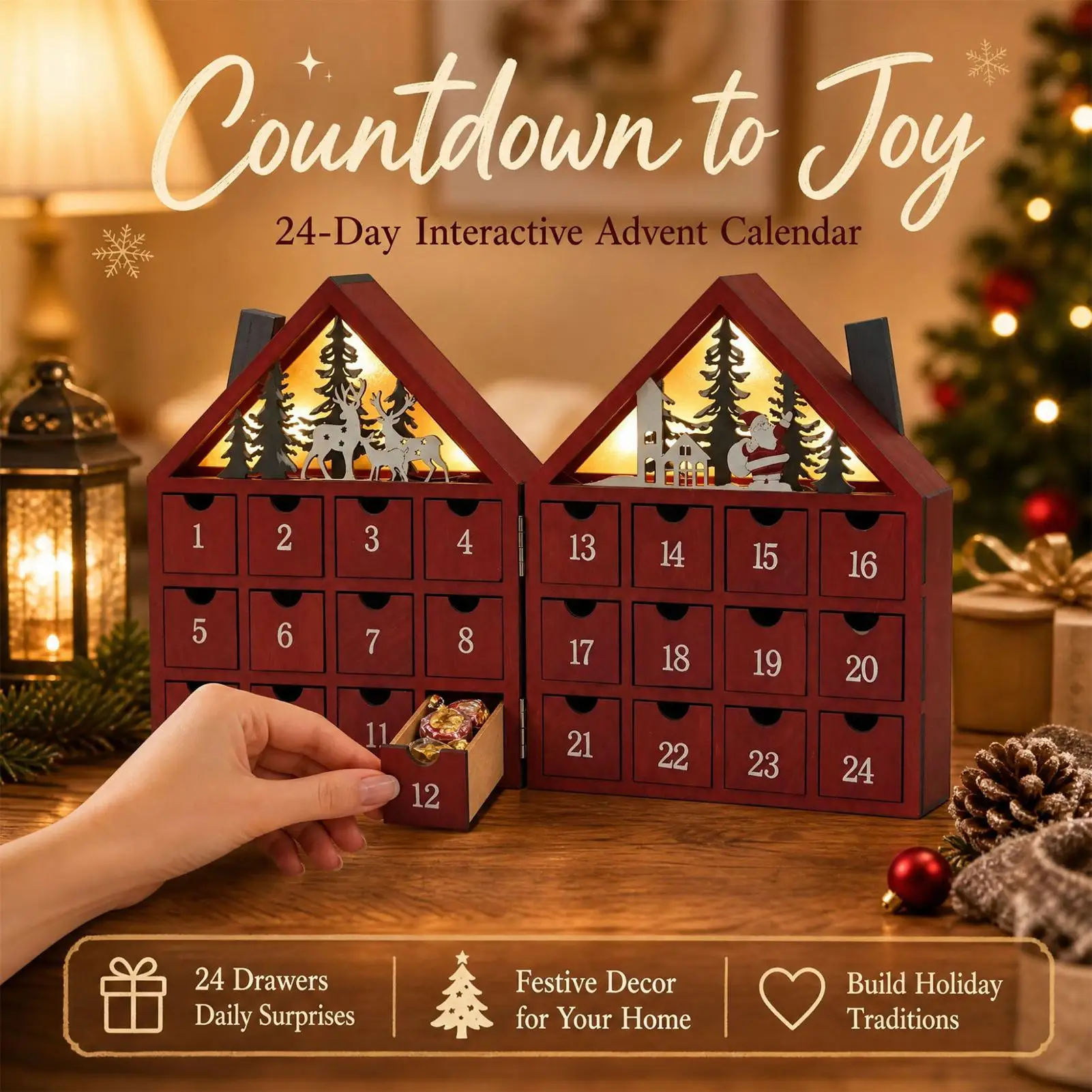 Weihnachts-Holzkalender Adventskalender Partygeschenk 24 – Bild 4