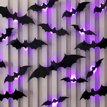 3D Fledermaus-Dekoration Halloween Lila Licht/Ohne Licht Wandaufkleber Fledermaus-Nachtlicht