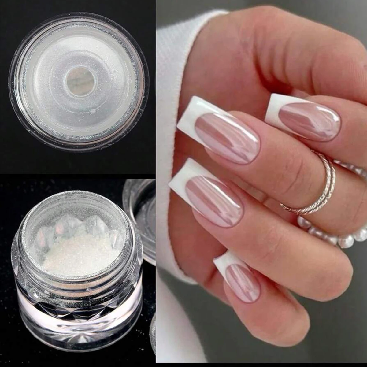 1pc Chrom Nagel Pulver Eis Transparent Aurora Hochglanz Perle – Bild 3