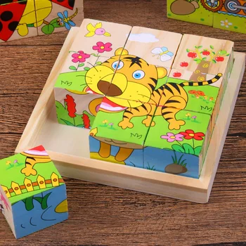 Baby Holz Blöcke Spielzeug Kinder Sechs Seite Cube Puzzles Spiel Tier Obst Verkehr Erkennen Frühen Lernen