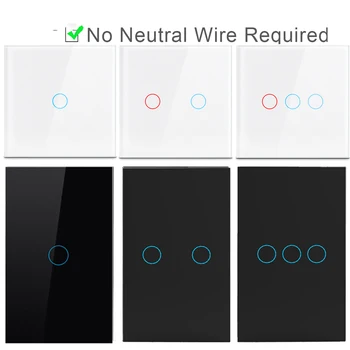 AC100-240 Touch Schalter Power Led Panel Wand Licht Schalter Gehärtetes Schwarz Weiß Kristall Glas 1/2/3 Gang