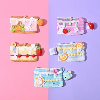 Niedlicher Gehäkelter Kartenhalter Geldbörse Handgemachter Münzbeutel Gestrickter Kleiner Beutel mit Knopf