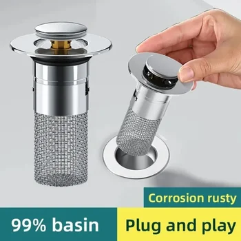 Waschbecken-Leckstopfen, geruchsdichter springender Kern aus Edelstahl, Press-Typ-Waschbeckenablauf