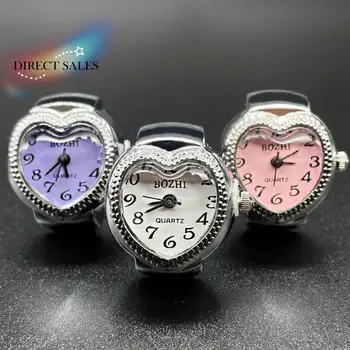 Coole Vintage Ringe Schmuck Uhr Herz Form Punk Römische Quarzuhr Einstellbare Mini Gummiband Finger Uhr Ring