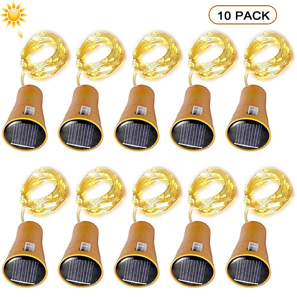 10/20LEDs Solar Wein Flasche String Licht Solar Kupfer Draht