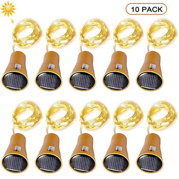 10/20LEDs Solar Wein Flasche String Licht Solar Kupfer Draht Lichterkette Kork Form Weihnachten Lampe