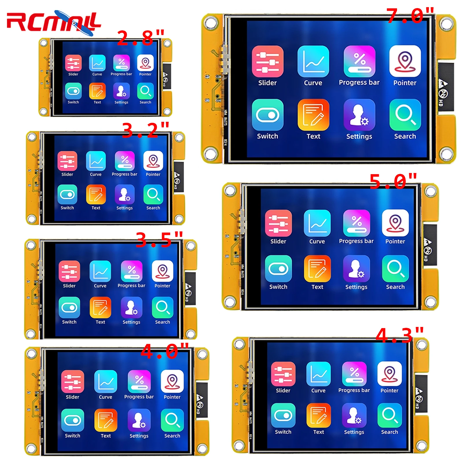 ESP32 Entwicklungsboard mit TFT-Touchdisplay 2,8–7 Zoll, LVGL
