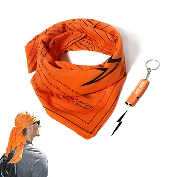Survival-Bandana mit Überlebenspfeife, leicht ablesbaren Spitzen und High Vis Orange-Notfallset für Camping