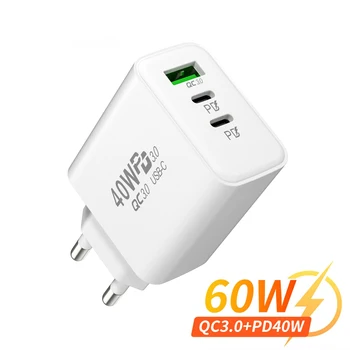 PD 60W Schnelle USB Ladegerät 3 Ports EU/Us-stecker Wand Ladegerät Adapter Für iPhone 14 13 Xiaomi Huawei
