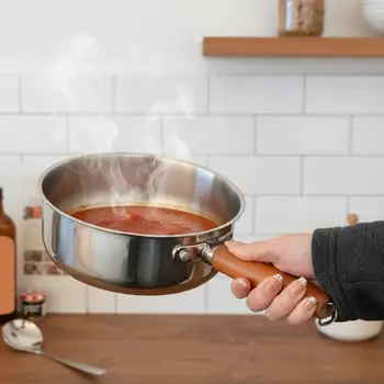 Edelstahl-Instant-Nudeltopf, kleiner Topf für eine Person, Design, Holzgriff, Snacktopf, kleiner Kochtopf