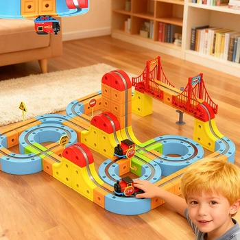 Magnetisches Elektrisches Eisenbahnset Magische Schienenbahn DIY Würfelspielzeug Kreatives Lernmodell