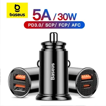 Baseus 30 W USB-Autoladegerät Quick Charge 4.0 3.0 FCP SCP USB PD für Xiaomi iPhone 12 13 14 Pro