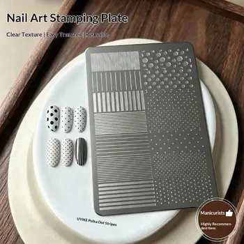 Nagelstempelplatten mit Streifen- und Wellenpunktmuster, Französische Edelstahl-Schablone