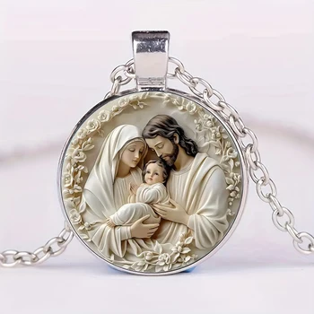 Die Heilige Familie Glas Anhänger Halskette Katholischer Heiliger Josef Jungfrau Maria Jesus Halskette Schmuck