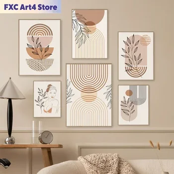 Rahmenlose Boho Leinwandbilder in hellen Farben - Nordische minimalistische Linien-Wandkunst mit Menschen