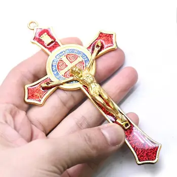 12*7cm goldener Heiliger Benedict Kreuz Jesus Christus Anhänger Religion beten Dekoration liefert