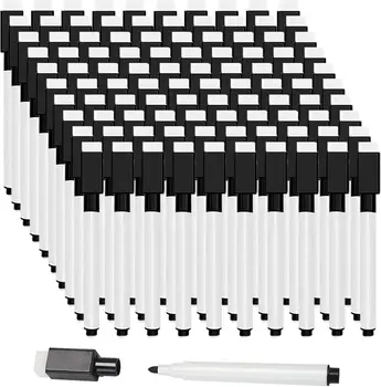 Whiteboard-Marker, feine Spitze, mit Radiergummikappe, Mini-Masse, schwarz, trocken abwischbare (100 Stück)