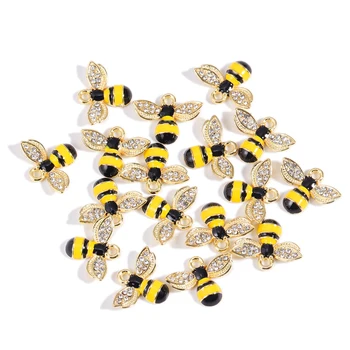 Goldene Emaille-Bienen-Honig-Waben-Anhänger für Schmuckherstellung, Bastelbedarf, Ohrring-Anhänger (10 Stück)