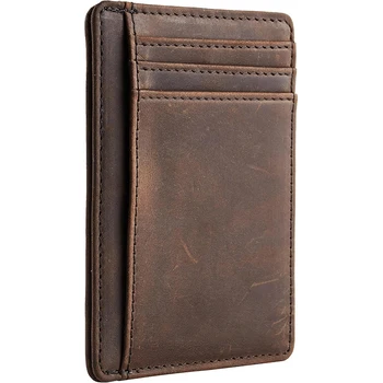 Echtes Leder RFID-blockierende Retro-Kartenhalter-Geldbörse, Crazy Horse Leder Minimalistische Schlanke