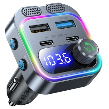 Bluetooth 5.4 FM-Transmitter mit 66 W Auto-Ladegerät und 2× PD