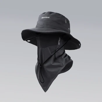 Sonnenhut + Gesichtsmaske, einfarbige, faltbare Krempe, Strand-Anglerhut, geeignet für Strandangeln, Wandern