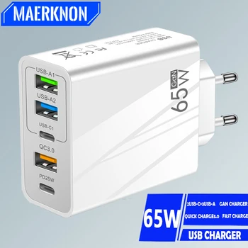 GaN USB-C Ladegerät 65 W, PD, EU/US-Stecker, für iPhone 15
