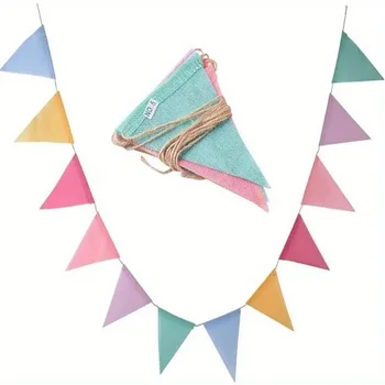 Bunte Jute-Leinen-Wimpel-Flaggen, Festival-Wimpelkette, Banner, Party, zum Aufhängen, Hochzeit, Hängebanner