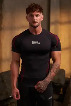Amerikanisches Sommer-T-Shirt für Herren, eng anliegend, Sport, Fitness, Laufen, Training, schnelltrocknend