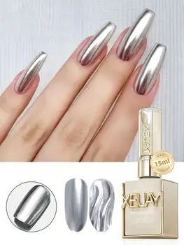 15ML Spiegel Silber Metallic Malerei Gel Nagellack Soak Off Gel Nagellack Silber Spiegel Glitter UV Gel