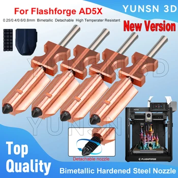 Düse Für Flashforge AD5X Neue Version Verbesserte Bimetall-düsen aus gehärtetem Stahl 0,2/0,4/0,6/0,8mm 3D