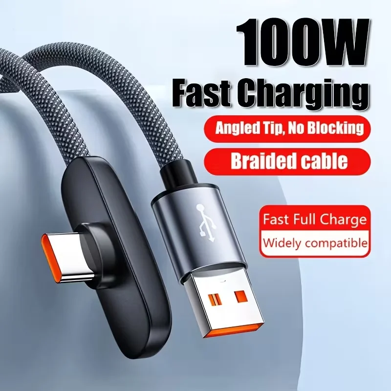 USB-C Schnellladekabel 100 W, rechtwinklig 90 Grad, Datenkabel – Bild 2