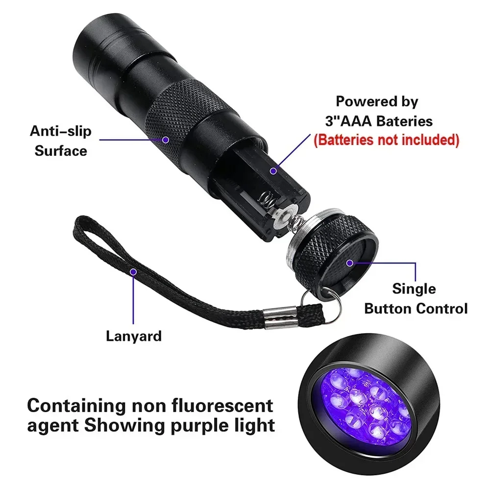 9/12 LED tragbare UV-Taschenlampe, Schwarzlicht, 395 NM – Bild 5