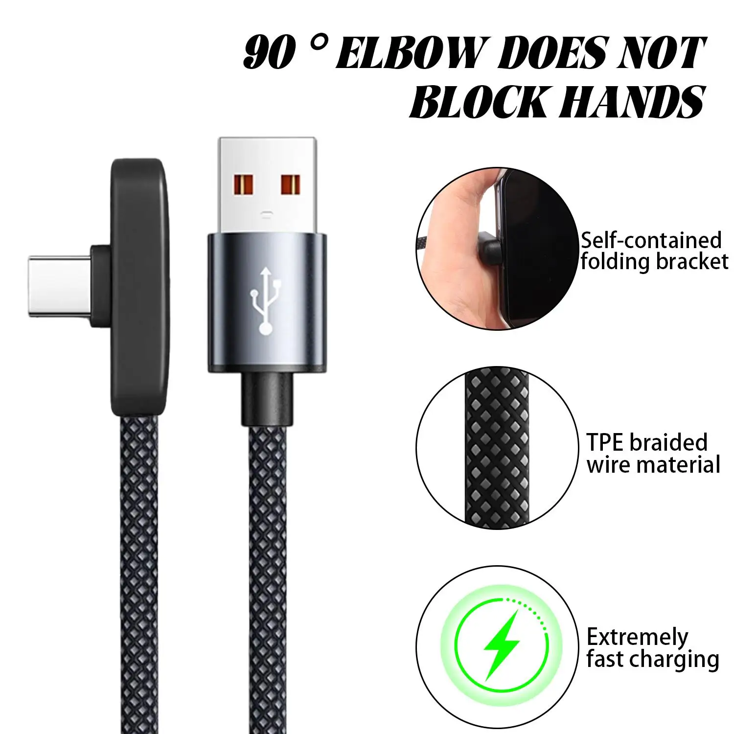 USB-C Schnellladekabel 100 W, rechtwinklig 90 Grad, Datenkabel – Bild 4