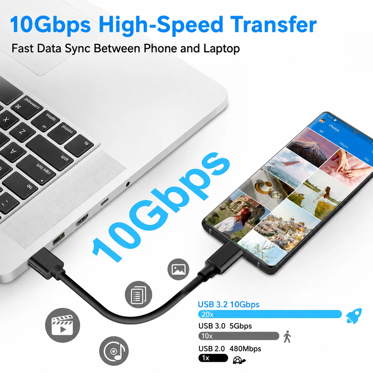 USB-C auf USB-A Kabel 10 Gbit/s, 60 W PD – Bild 4