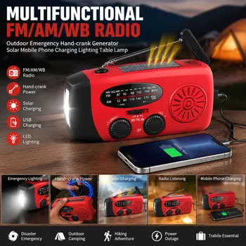 STONEGO Multifunktionales FM/AM/WB-Radio, Outdoor-Notfall-Handkurbelgenerator, Solar-Handy-Ladestation