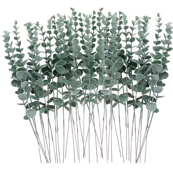 Künstliche Pflanzen, Eukalyptusblätter, grüne Blattzweige für Zuhause, Garten, Hochzeit (10 Stück)