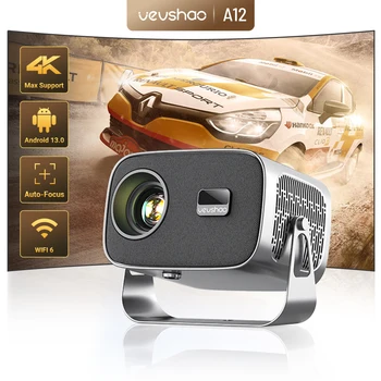 VEVSHAO A12 Projektor Mini Tragbare LED Video Android 13.0 WIFI 6 Spiegel SmartPhone für 1080P 4K Video
