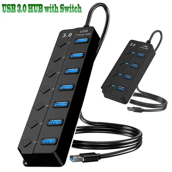 USB-HUB USB 3.0 Switch-Adapter USB 2.0 Hub Hochgeschwindigkeits-Multi-4/7-Port-Hub USB Ein/Aus-Schalter