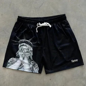 Bequeme, atmungsaktive Shorts mit Kordelzug und Statue-of-Liberty-Print für europäische und amerikanische